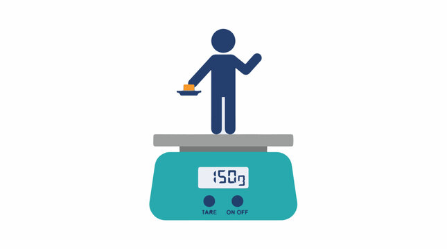 Small person standing on a large digital kitchen scale