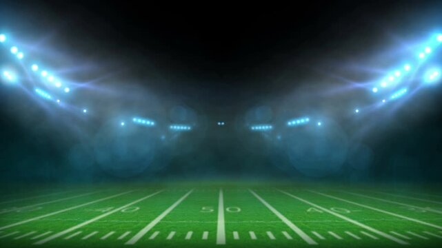 American football night stadium. American football night stadium with illuminated spotlights waiting game.