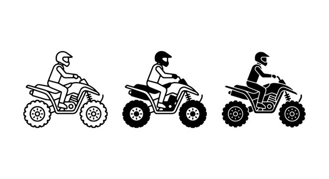 ATV Rider Icons, All-Terrain Vehicle Vector Set, Off-Road Quad Bike Graphics, Extreme Sports Silhouette Collection