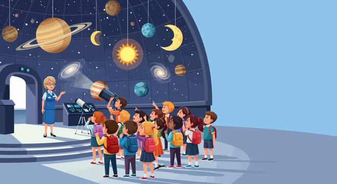 Kids learning about planets and solar system in school