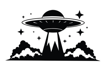 flying ufo silhouette line art vector illustration © kanchanrani