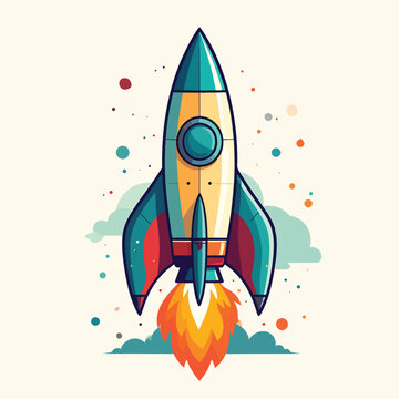 Colorful Cartoon Rocket Ship Blasting 2.