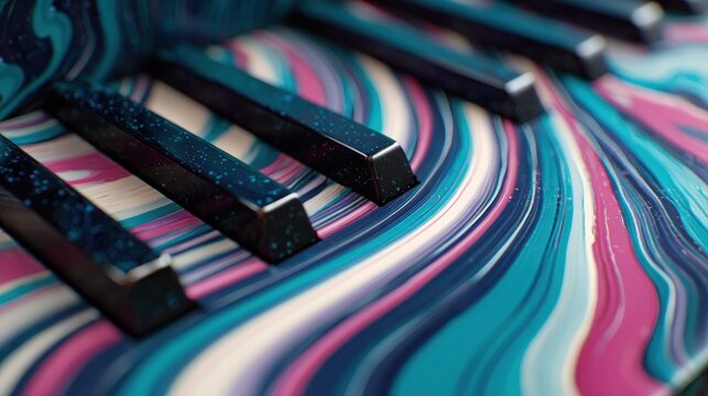 Abstract piano keys and swirling paint