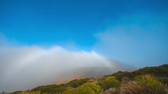 Rainbow Over Sea of Clouds Revealing Tenerife Observatory Timelapse 4K