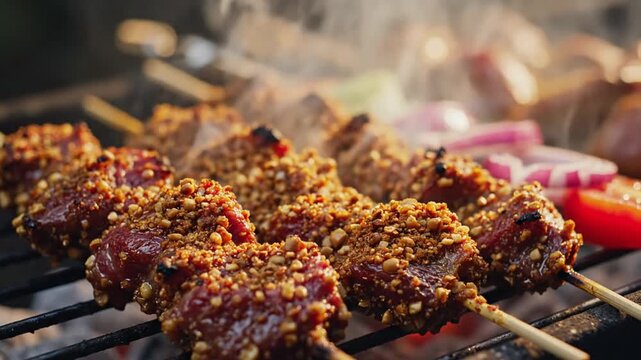 Grilled Meat Skewers - A Delicious BBQ Feast on the Grill.