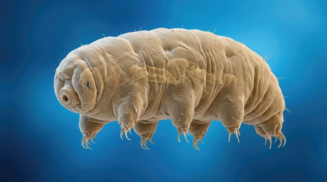 Microscopic Tardigrade Floating in Blue Scientific Background