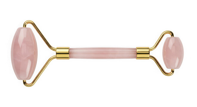 Rose quartz facial roller for skincare isolated on transparent background
