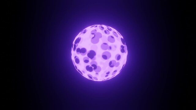purple plasma sphere with organic cell pattern loop.   
glowing alien moon with voronoi texture animation.   
violet energy orb rotating on black background.  