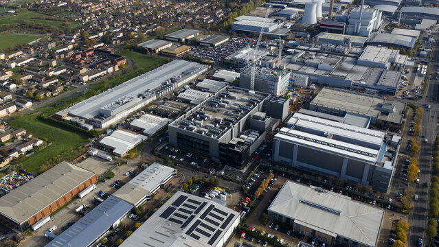 Aerial view slough trading estate showing industrial park and data centers