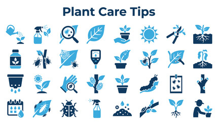 Fototapeta premium Plant Care Tips Icons Set Healthy Garden Growth And Maintenance Symbols Illustration