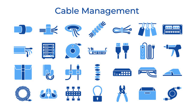 Cable management solutions and accessories for organized digital infrastructure and tidy electronic setups