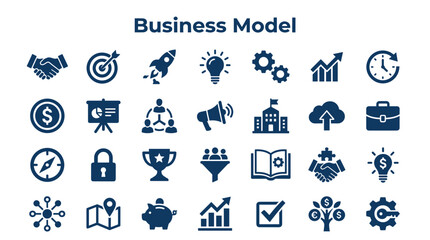 Fototapeta premium Business model icons set representing strategy planning growth finance and teamwork for corporate presentation and infographic design