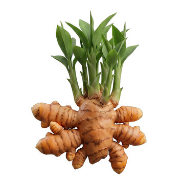 Fresh Turmeric Rhizome with Green Shoots