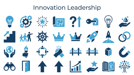 Fototapeta premium Innovation leadership concept with icons representing ideas strategy growth and achievement in business and technology themes