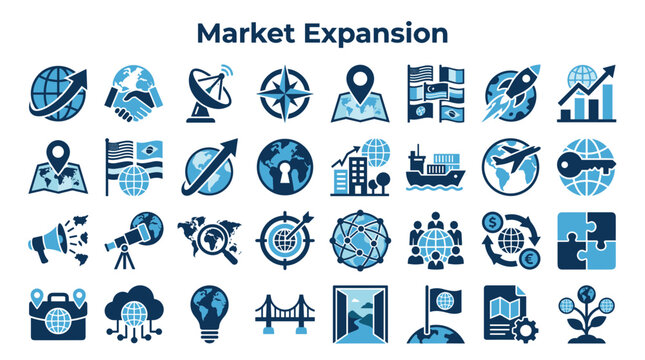 Market Expansion Concept With Global Business Growth Icons And Symbols Representing Strategy And Connection