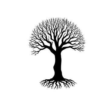 vector tree silhouette with folen leafs 