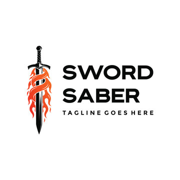 Striking sword wrapped dynamic flames for fantasy gaming esports warrior guild power Logo Design