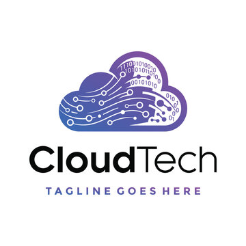 Modern cloud computing logo with binary code circuit board for data storage software network security or digital technology Logo Design