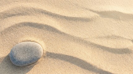 Zen garden sand texture with smooth waves and rock minimalist relaxation background © Omishu Makes