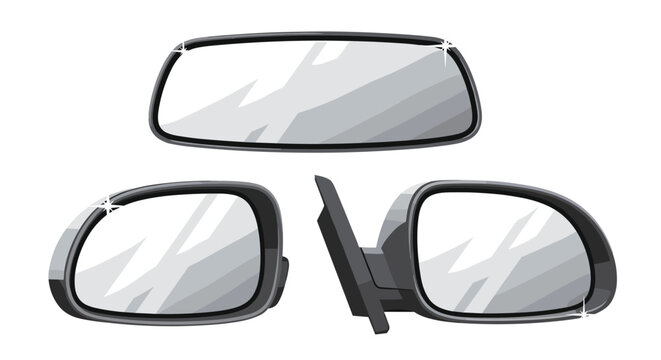 Set of car mirrors including a central rearview mirror and two side mirrors shown on a white background for auto parts.