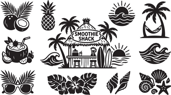 Smoothie Shack Tropical Vacation Icons and Symbols