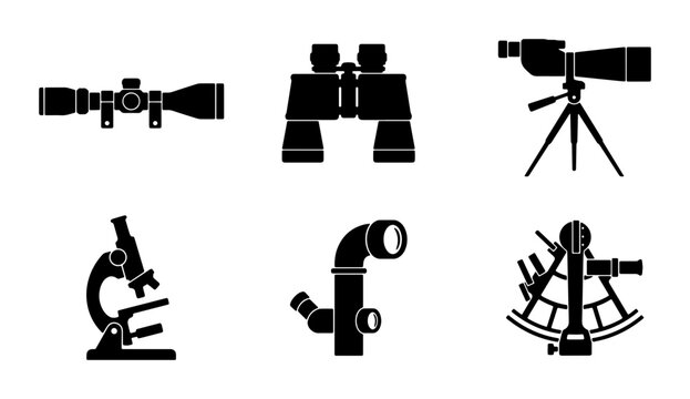 Optical Instruments Collection: Binoculars, Telescope, Microscope, Scope, Sextant, Spyglass Icons