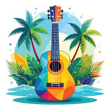 Vibrant colorful acoustic guitar instrument.
