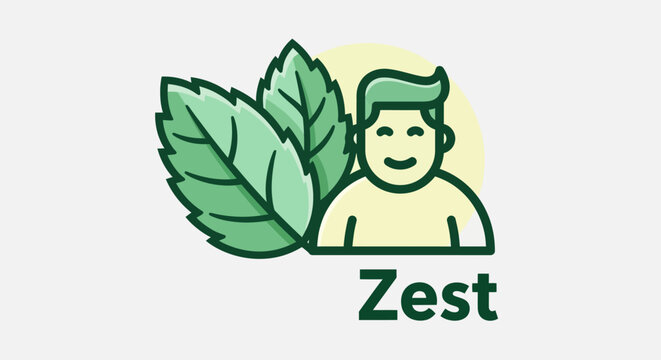 Fresh Zest Concept Icon with Smiling Man and Mint Leaves