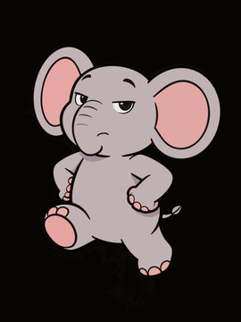 Cool cartoon elephant character posing confidently on black background