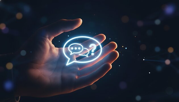 Glowing Chat Icon Floating in Hand