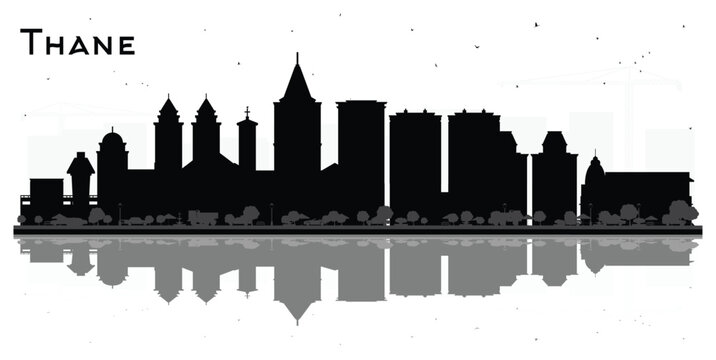 Thane India City Skyline Silhouette with Black Buildings Isolated on White. Business Travel and Tourism Concept with Historic and Modern Architecture. Thane Cityscape with Landmarks.