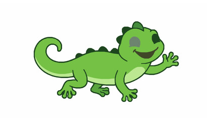 Obraz premium Funny Cartoon Lizard Character Vector Outline Illustration Simple Reptile Drawing Isolated White Background