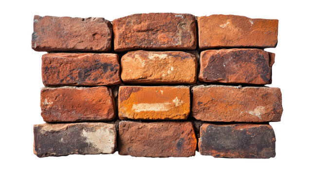 Handmade clay brick wall rough surface uneven edge red brick masonry vintage texture weathered brickwork background with rustic worn detail