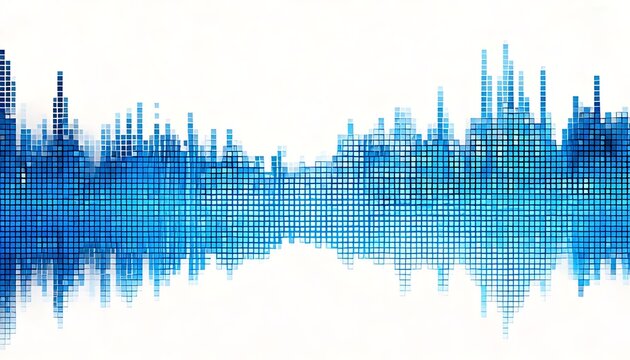 Isolated equalization wave in blue square pixel art on a white background