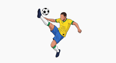 Fototapeta premium Soccer player kicking ball In White background.