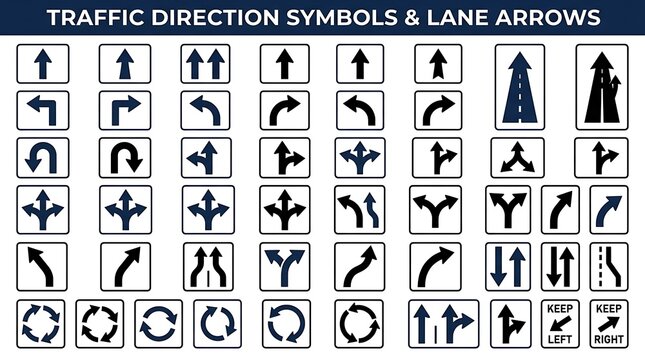 Traffic direction symbols and lane arrows
