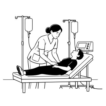 doctor and patient in hospital vector design, doctor, patient, hospital, nurse, medicine, woman, bed, healthcare, care, health, child, clinic, medical, people, stethoscope, senior, dentist, treatment