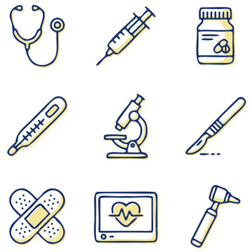 set of medical equipment vector icon, icon, vector, set, illustration, tool, icons, symbol, medical, design, pencil, cartoon, sign, equipment, pen, hammer, paint, construction, art, syringe, saw, tool