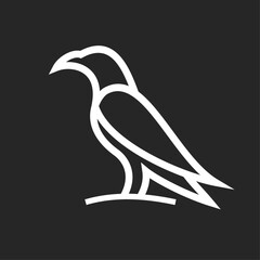 Fototapeta premium Minimalist Line Art Raven Bird Logo Icon on Dark Background