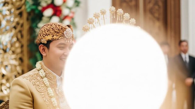 Portrait of a Happy Javanese Couple in Traditional Wedding Attire.
