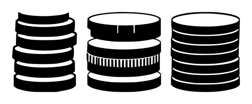 Digital coins stack icon set with solid black icon on white background featuring coins, digital currency, stack with finance and crypto