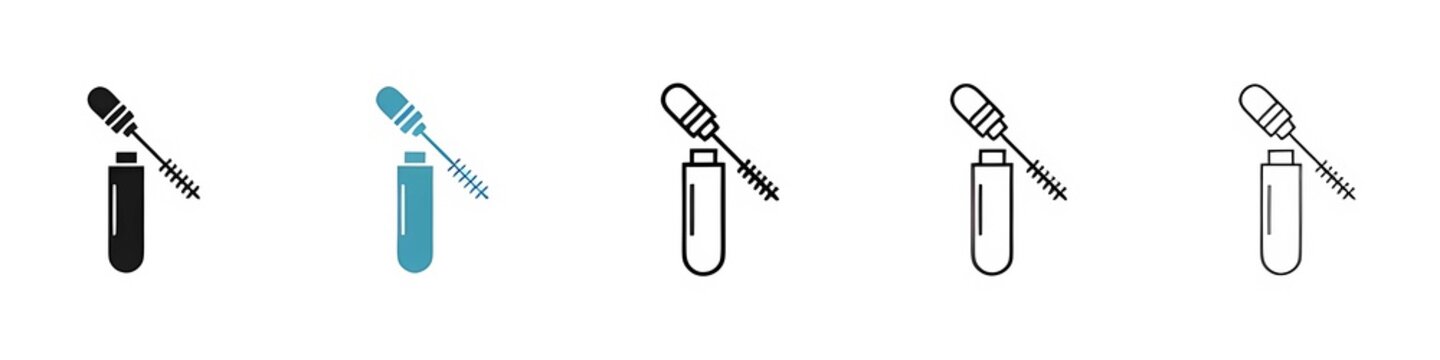 Mascara Brush and Lash Application Icons. Eye Makeup Enhancement and Beauty Tool Symbols. Thin line customizable illustration. Contour symbol. Vector isolated outline drawing. Editable stroke
