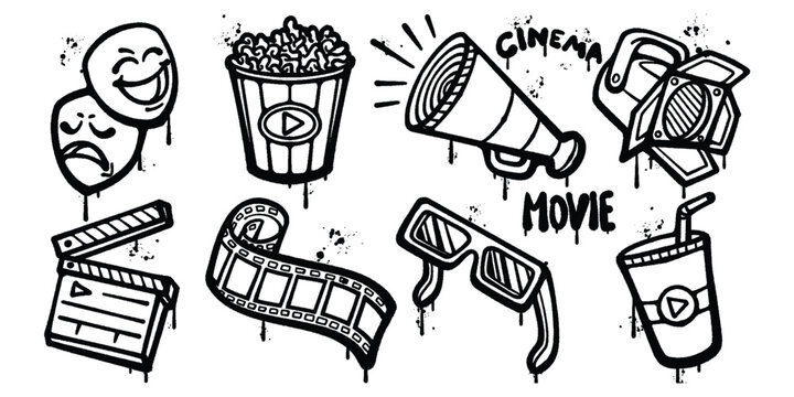 Set of graffiti spray Cinema Vibes Enjoy Every Scene vector illustration