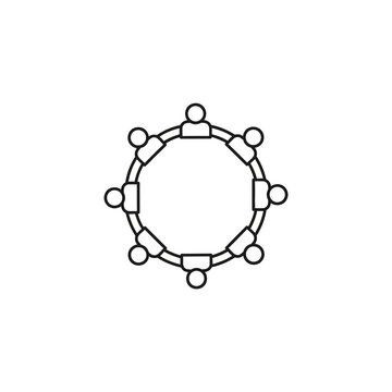 A line drawing of people holding hands in a circle.