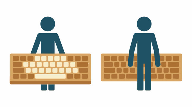 Stick figures with computer keyboards representing gaming and typing