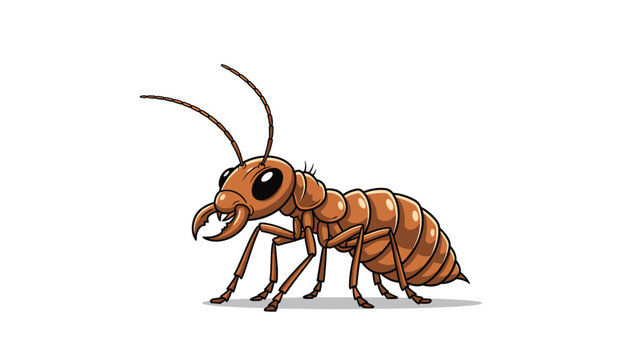 Close-up illustration of a brown wood-eating termite shown from a side profile on a clean white background for study.