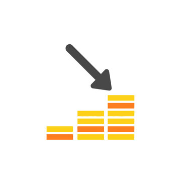 A black arrow pointing down to a bar graph with orange and yellow bars.