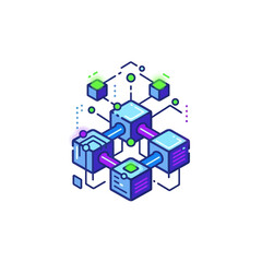 Fototapeta premium A futuristic isometric illustration of interconnected technology and data exchange.