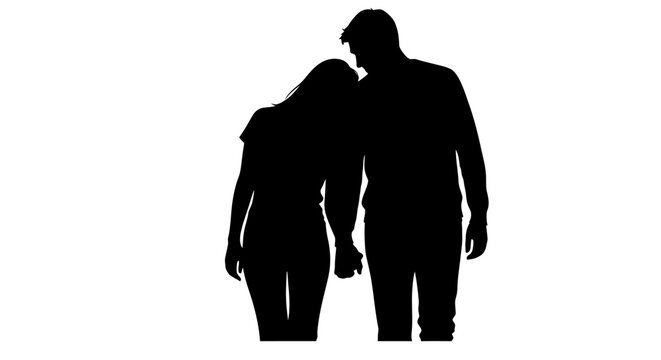 silhouette of father and child walking together at sunset in minimalist style