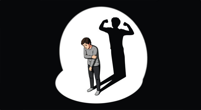 Person struggling with inner conflict and self-doubt, feeling anxious and overwhelmed by their shadow